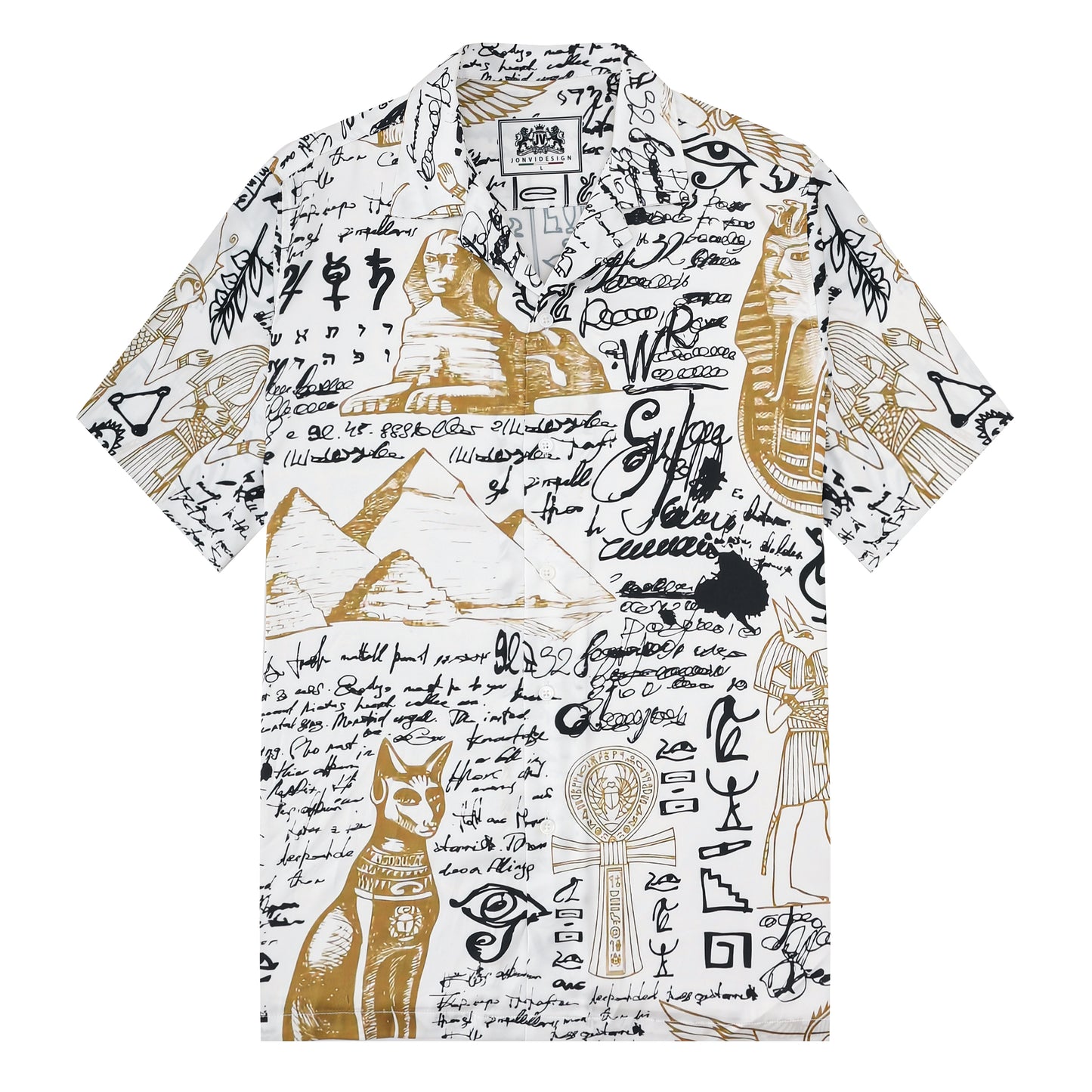 Egyptian Pyramid Pattern Short Sleeve Camp Collar Shirt