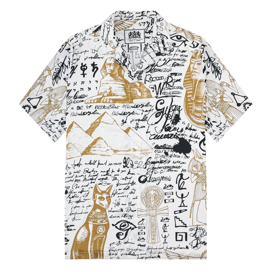 Egyptian Pyramid Pattern Short Sleeve Camp Collar Shirt