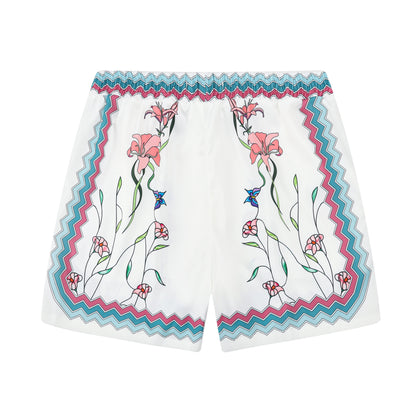 Vacation Vibe Floral Pattern Silk Fiber Waistband Shorts