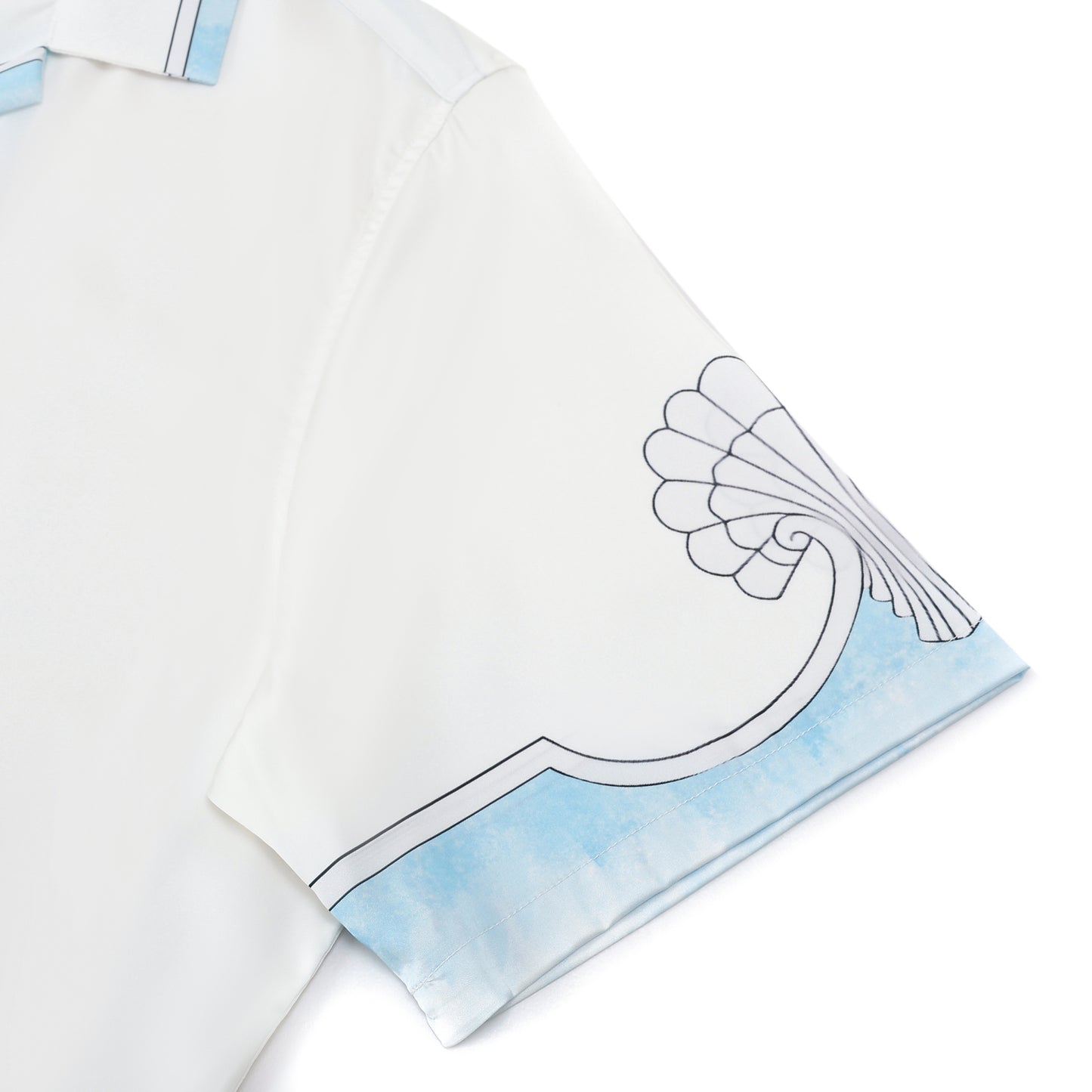 Blue Seahorse Shell Pattern Camp Collar Short Sleeve Shirt