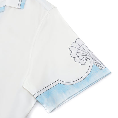 Blue Seahorse Shell Pattern Camp Collar Short Sleeve Shirt