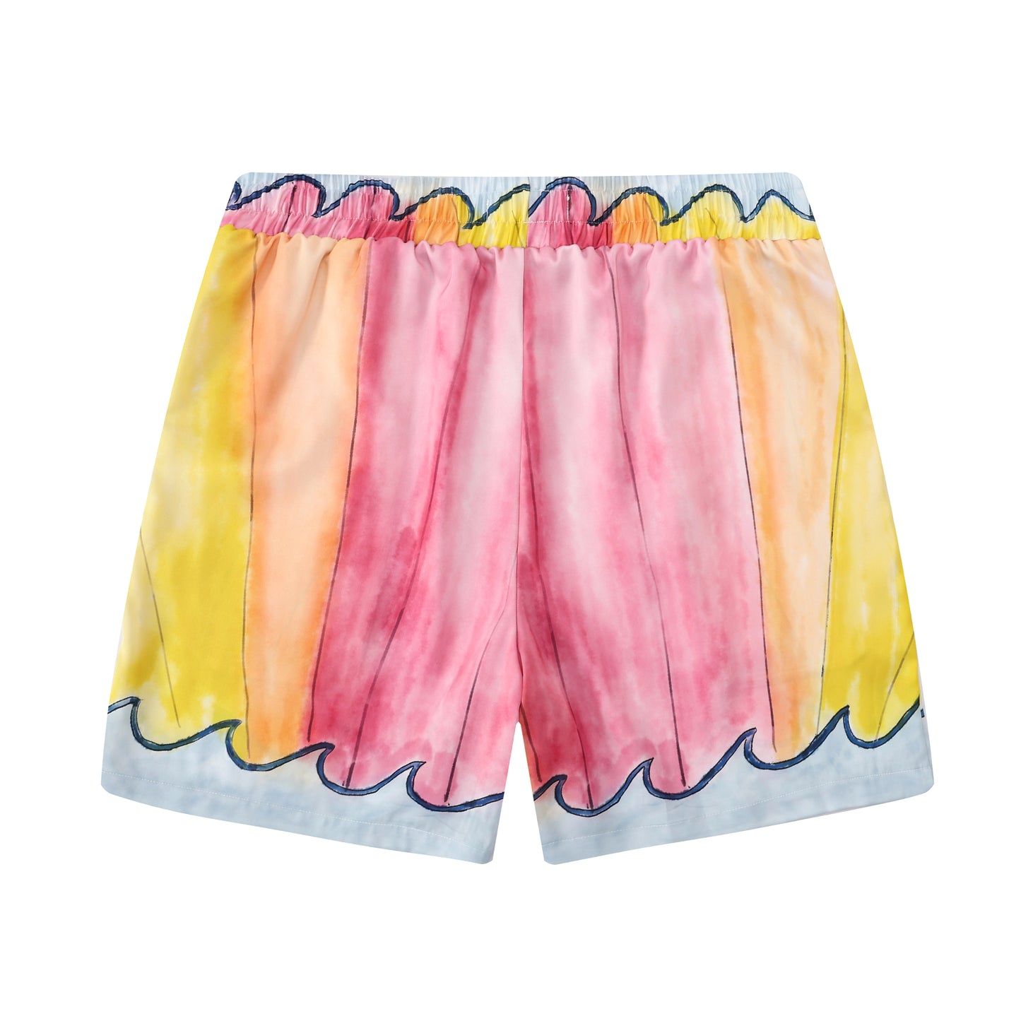 Orange Floral Pattern Silk Fiber Waistband Shorts
