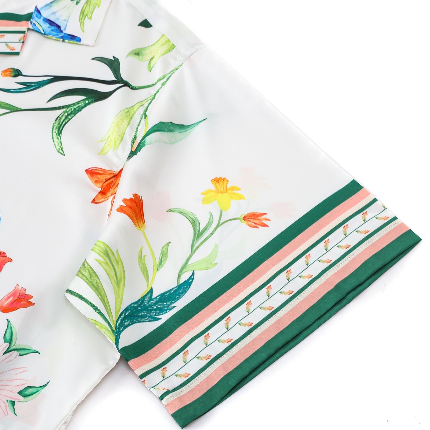 Green Floral Pattern Camp Collar Casual Shirt