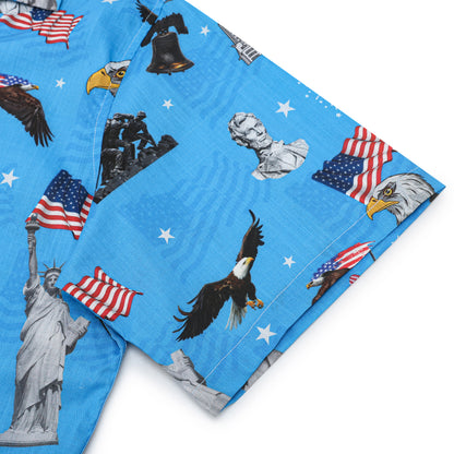 American Eagle Statue of Liberty Pattern Camp Collar Short Sleeve Shirt