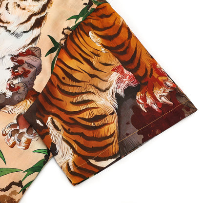 Tiger Japanese Pattern Camp Collar Short Sleeve Shirt