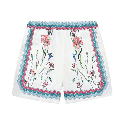 Vacation Vibe Floral Pattern Silk Fiber Waistband Shorts