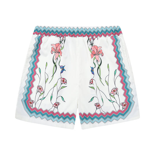 Vacation Vibe Floral Pattern Silk Fiber Waistband Shorts