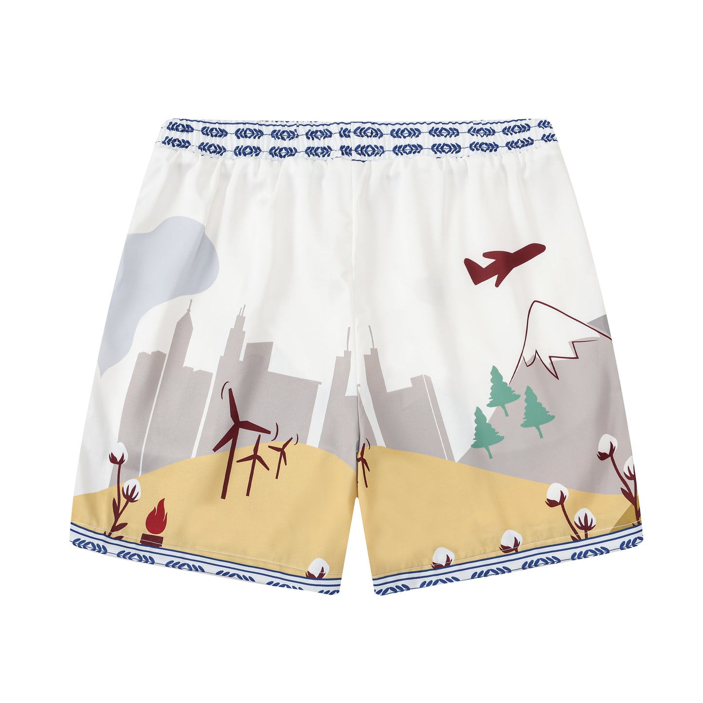 Snow Mountain Wind Turbine Pattern Waistband Shorts