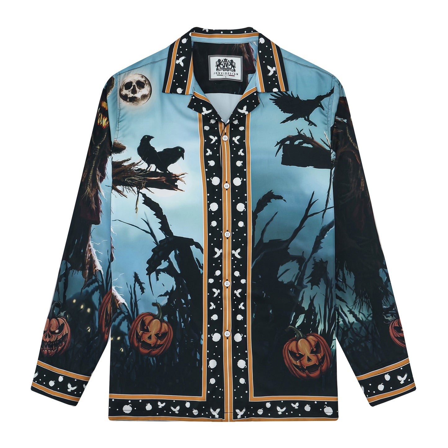 Halloween Bogy Long Sleeve Camp Collar Shirt