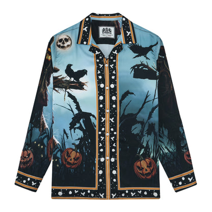 Halloween Bogy Long Sleeve Camp Collar Shirt