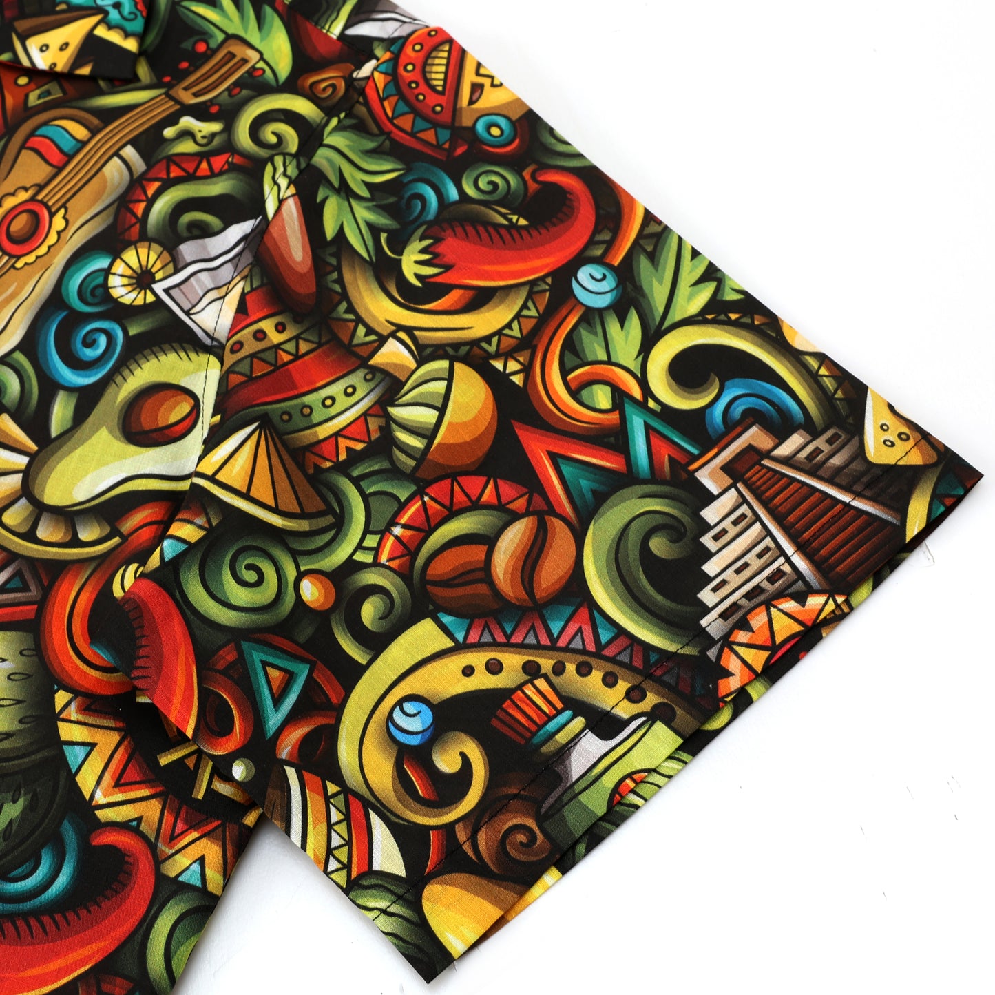 Latin American Theme Short Sleeve Camp Collar Shirt