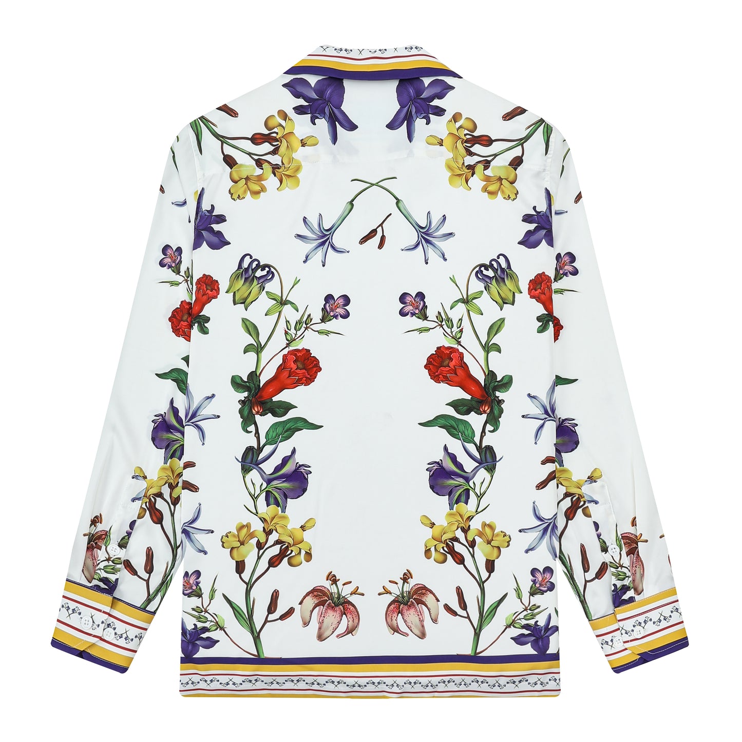 Purple Floral Pattern Long Sleeve Camp Collar Shirt for Men