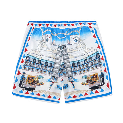Resort Pattern Waistband Shorts in Blue
