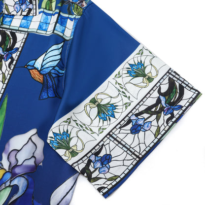 Blue Irises Floral Pattern Camp Collar Casual Shirt for Men