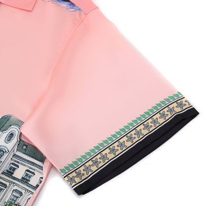 Pink Goddess Statue Pattern Camp Collar Casual Shirt