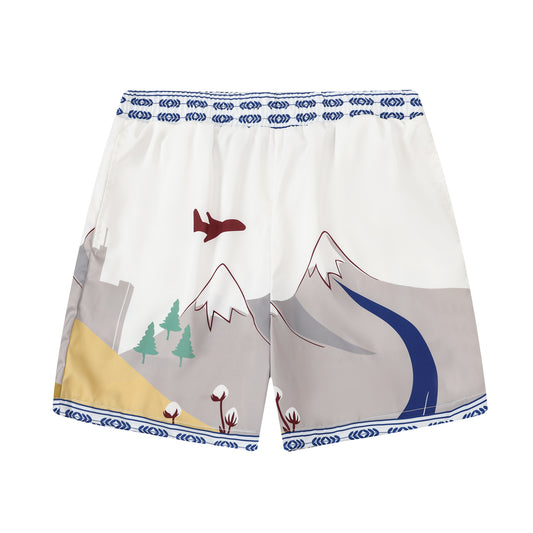 Snow Mountain Wind Turbine Pattern Waistband Shorts