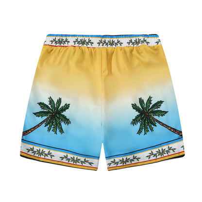 Tropical Vibe Tiki Pattern Waistband Shorts in Yellow
