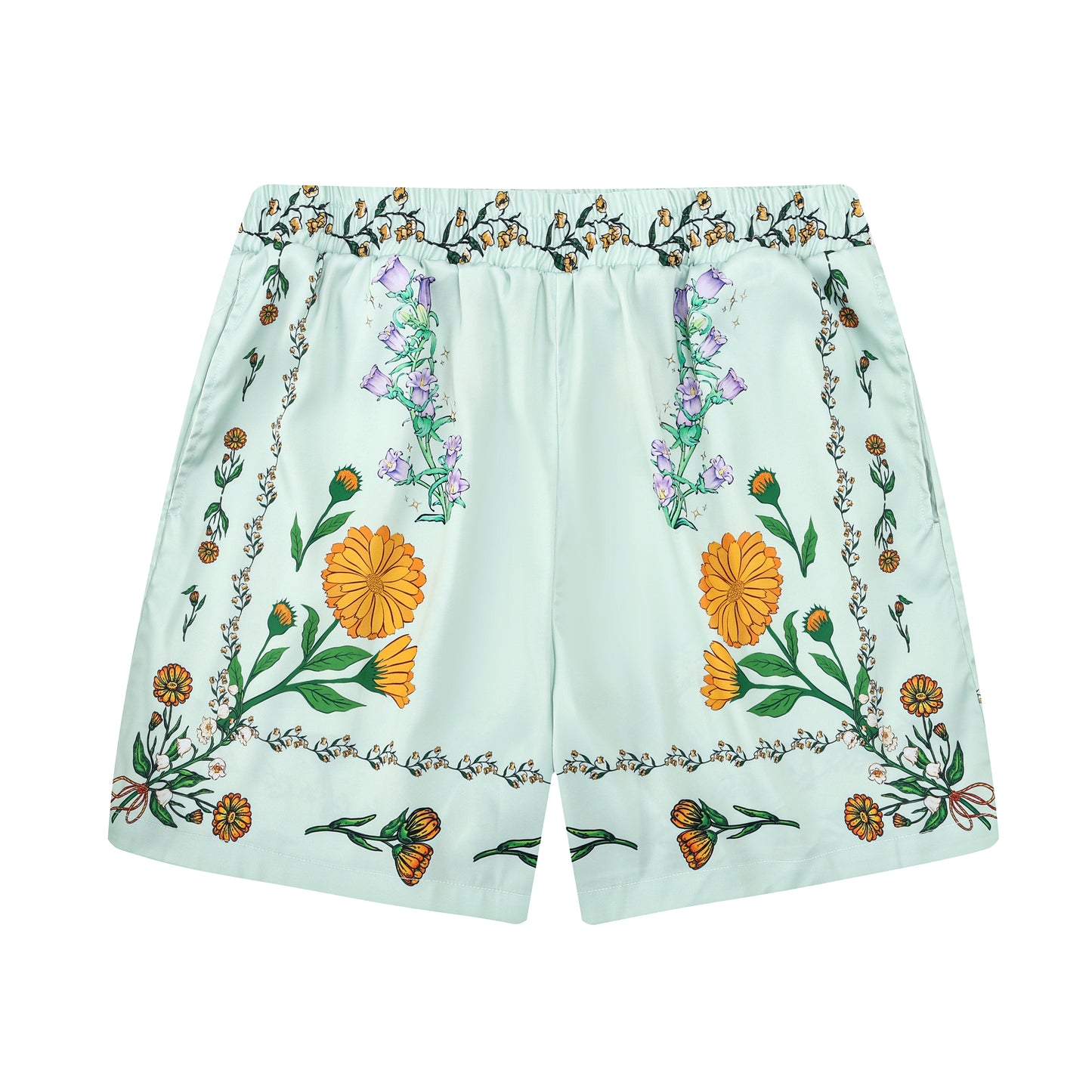 Summer Daisy Floral Pattern Silk Fiber Waistband Shorts