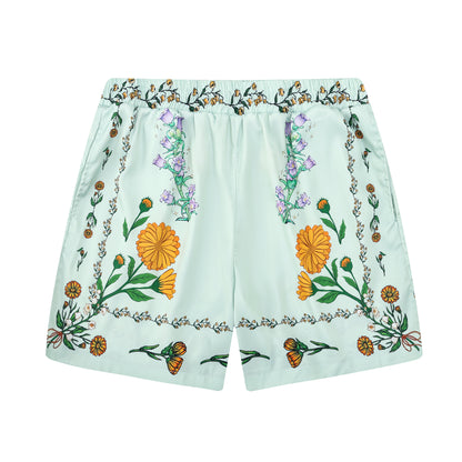 Summer Daisy Floral Pattern Silk Fiber Waistband Shorts