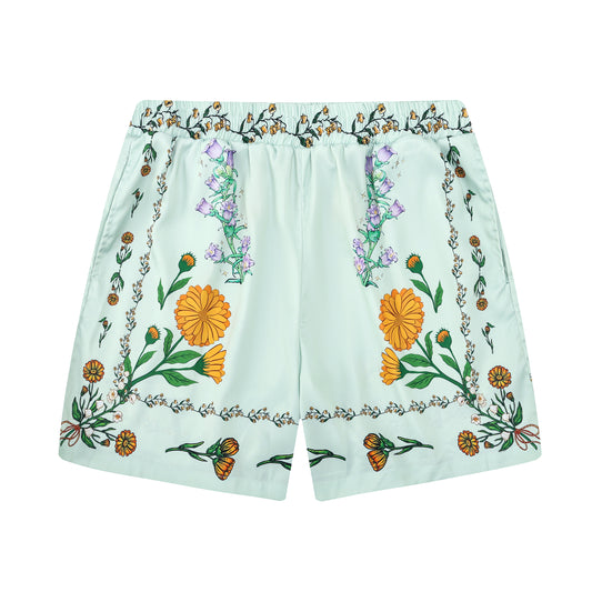 Summer Daisy Floral Pattern Silk Fiber Waistband Shorts