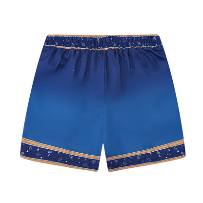 Solid Color Elastic Waistband Casual Shorts in Blue