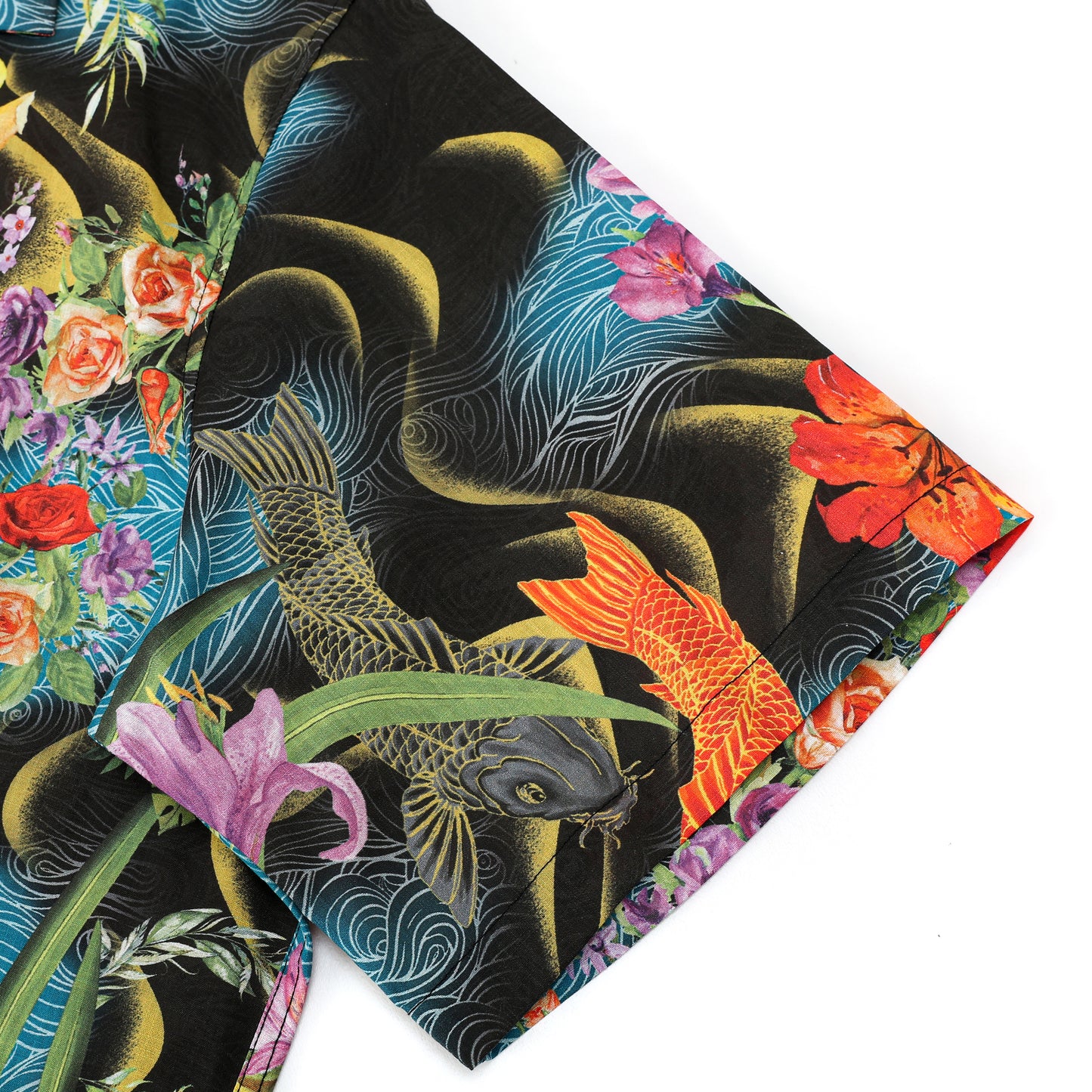 Ukiyo-e Golden Fish Pattern Camp Collar Short Sleeve Shirt