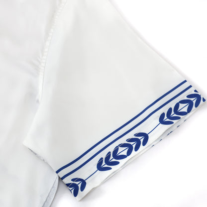 Snow Mountain Wind Turbine Pattern Short Sleeve Camp Collar Shirt