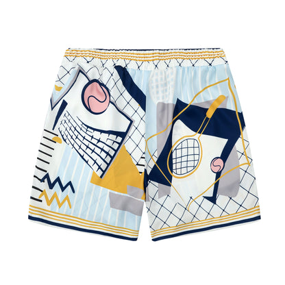 Tennis Court Pattern Silk Fiber Waistband Shorts