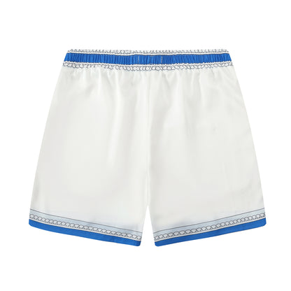 Blue Shell Pattern Silk Elastic Waistband Tennis Shorts