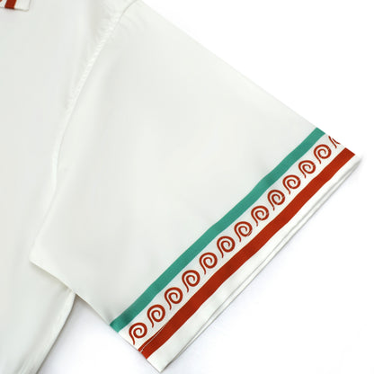 Tropical Tiki Statue Pattern Short Sleeve Camp Collar Shirt in White