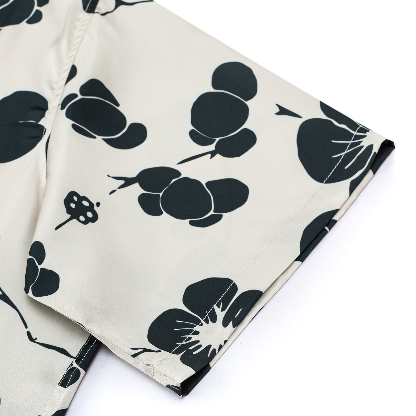 Black Plum Blossom Print Design Camp Collar Short Sleeve Shirt