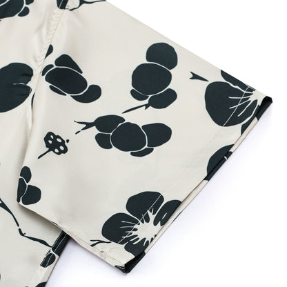 Black Plum Blossom Print Design Camp Collar Short Sleeve Shirt