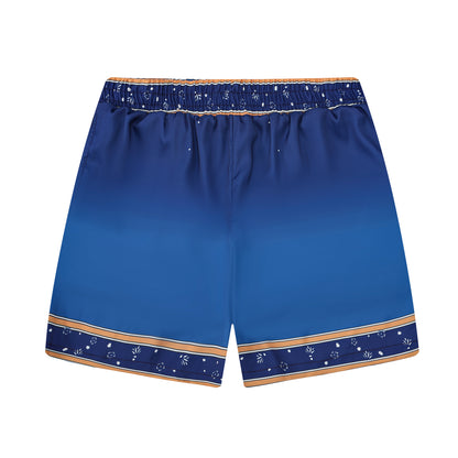 Solid Color Elastic Waistband Casual Shorts in Blue