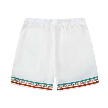Festival Outfit Tropical Tiki Statue Pattern Waistband Shorts in White