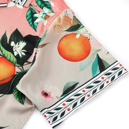 Orange Floral Pattern Short Sleeve Camp Collar Casual Shirt