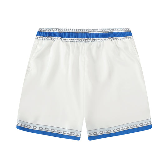 Blue Shell Pattern Silk Elastic Waistband Tennis Shorts