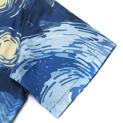 Cat Print Camp Collar Short Sleeve Shirt Abstract Art Style