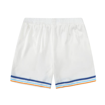 White Stripe Elastic Waistband Casual Tennis Shorts for Vacation