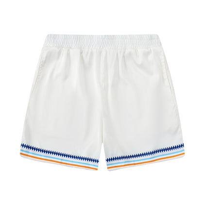 White Stripe Elastic Waistband Casual Tennis Shorts for Vacation