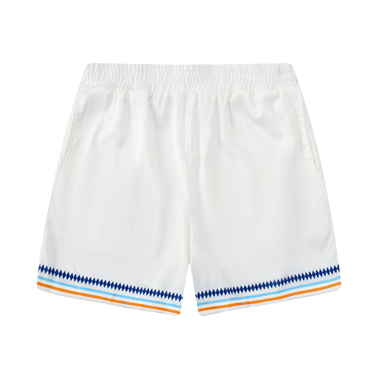White Stripe Elastic Waistband Casual Tennis Shorts for Vacation