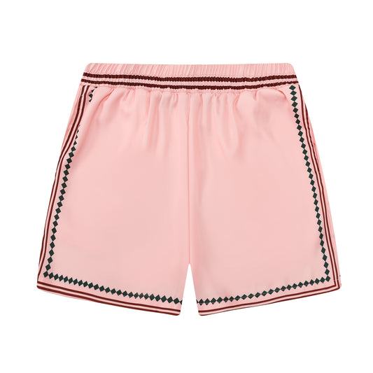 Pink Stripe Elastic Waistband Tennis Shorts for Men