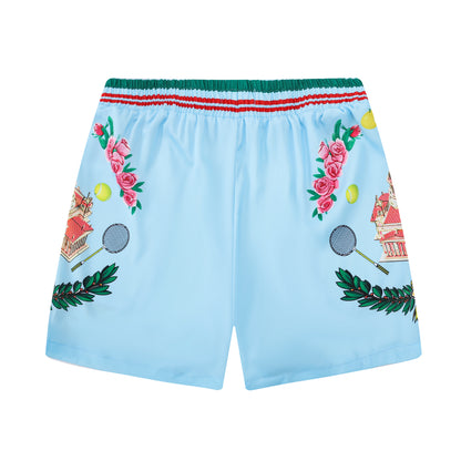 Palace Pattern Elastic Waist Summer Casual Shorts