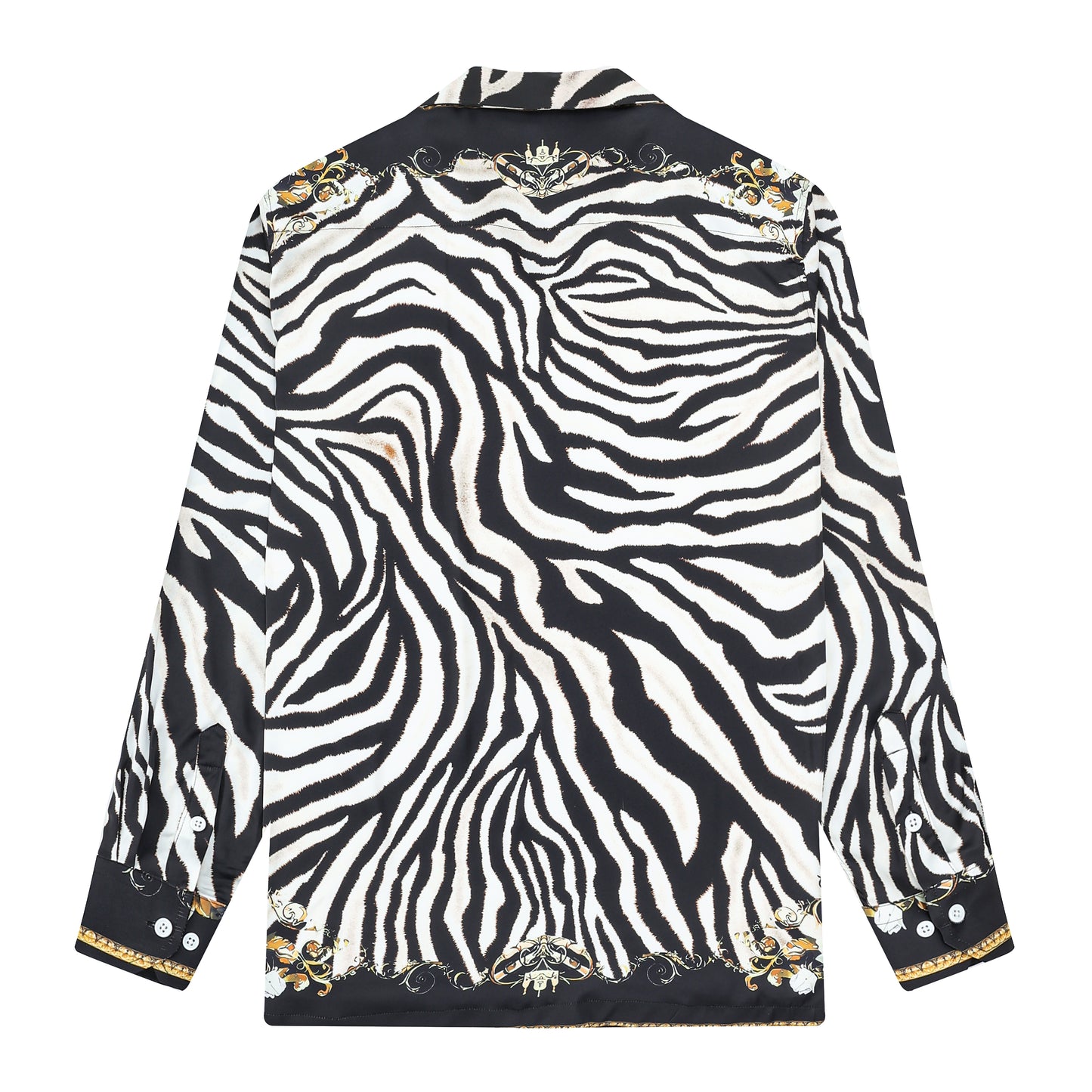 Wild Zebra Pattern Camp Collar Long Sleeve Shirt