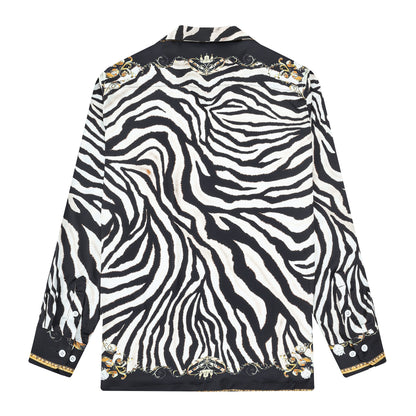 Wild Zebra Pattern Camp Collar Long Sleeve Shirt