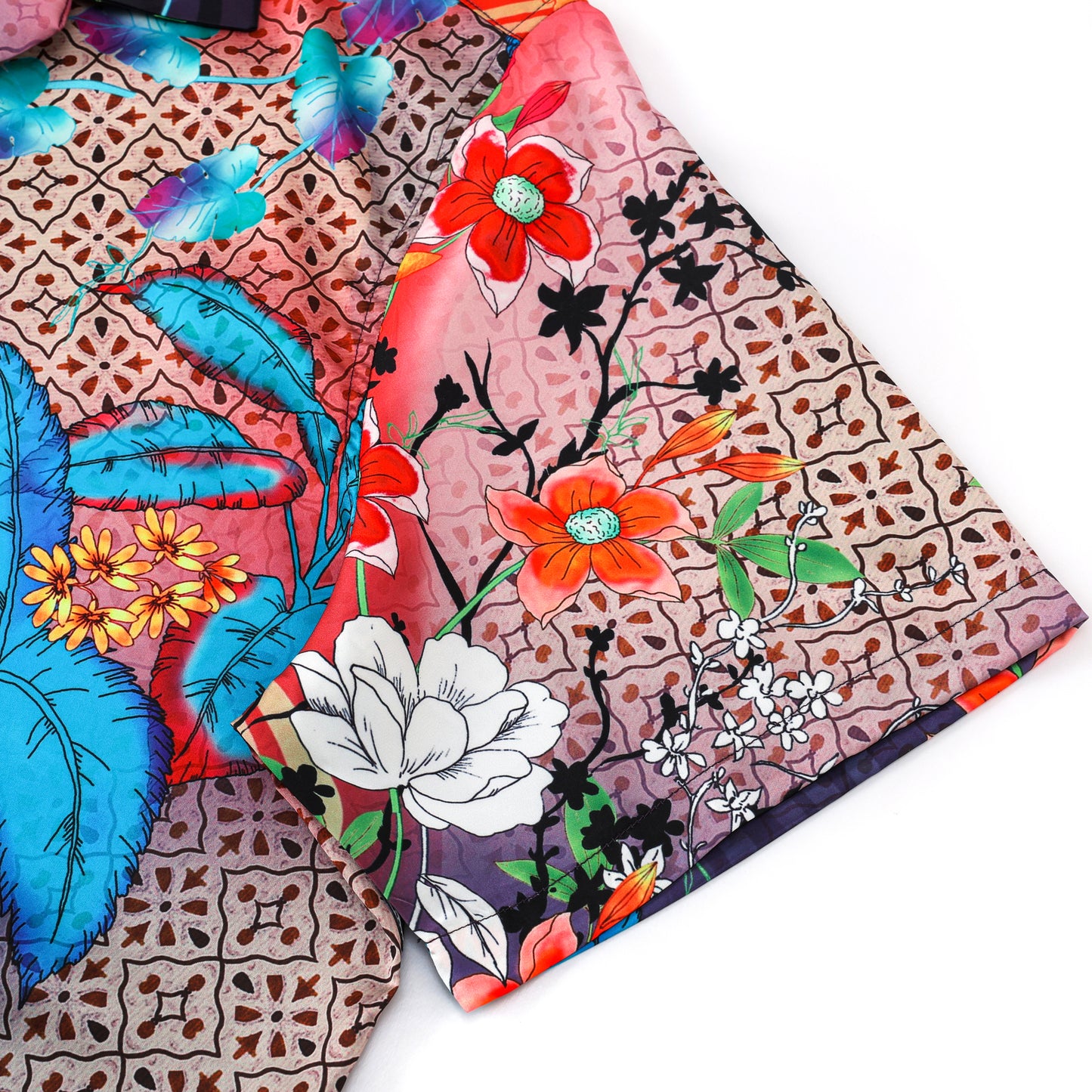 Colorful Floral Pattern Short Sleeve Camp Collar Casual Shirt
