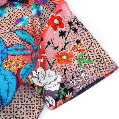 Colorful Floral Pattern Short Sleeve Camp Collar Casual Shirt