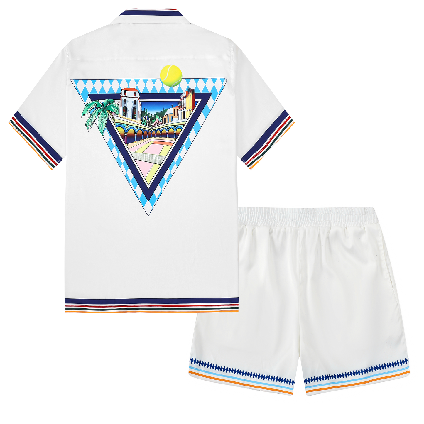 White Stripe Elastic Waistband Casual Tennis Shorts for Vacation