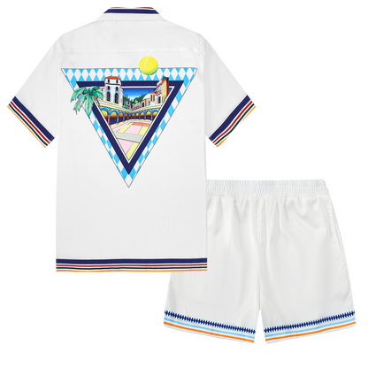 White Stripe Elastic Waistband Casual Tennis Shorts for Vacation