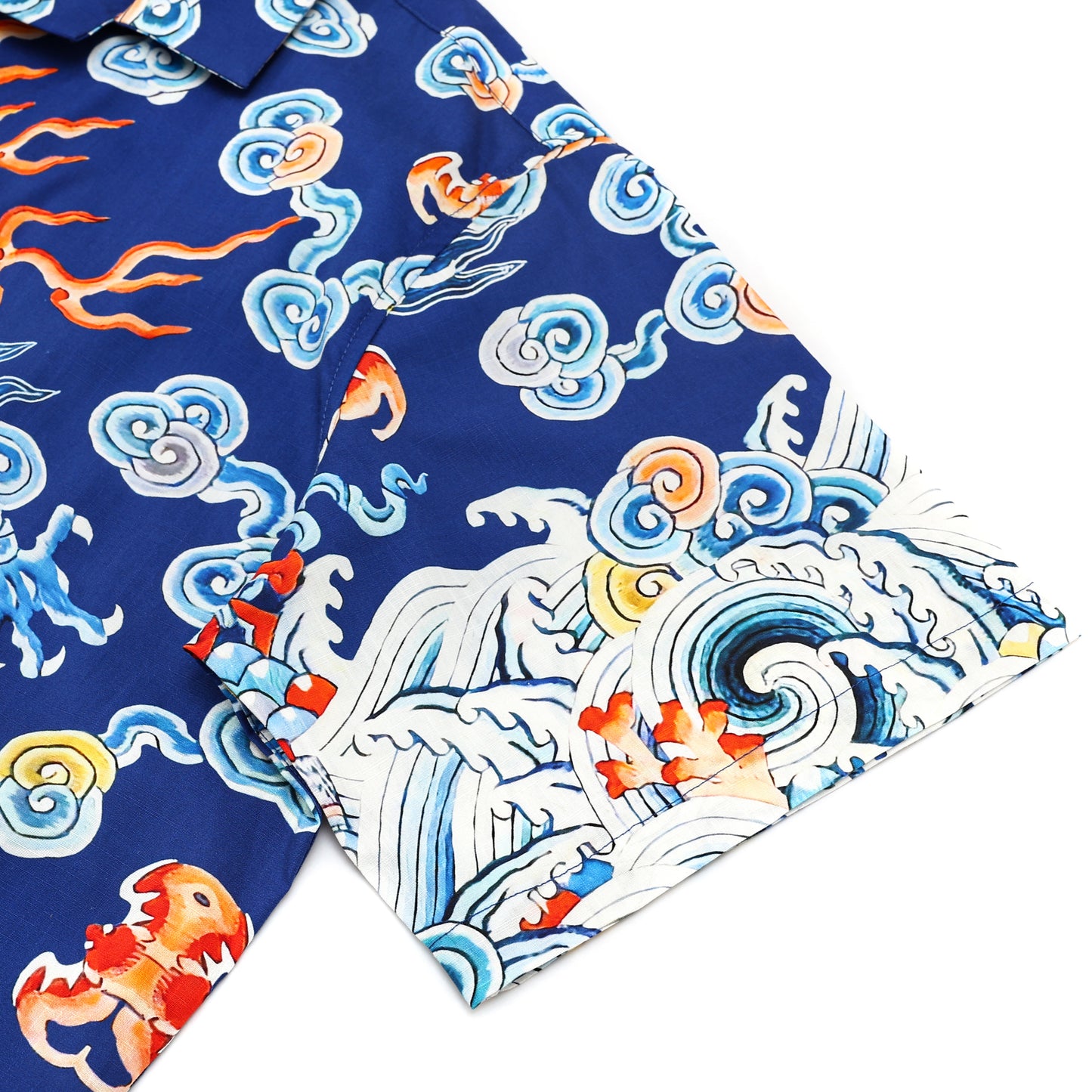 Wave Dragon Printed Camp Collar Short Sleeve Shirt