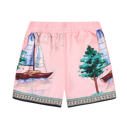 Goddess Statue Pattern Elastic Waist Summer Casual Shorts